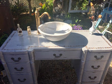 SOLD! Antique Bathroom Vanity, Cottage Chic, Grey, Mother of Pearl Tile Inlay, Marble  Vessel and Antique Bronze faucet
