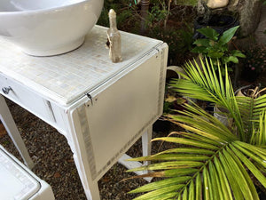 SOLD! Antique Bathroom Vanity, White, Cottage - Farmhouse, White Mother of Pearl inlay