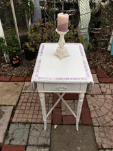 SOLD! Vintage, Shabby Chic, Side Table, Entry Table, Drop Leaf, White, Lavender Mother of Pearl Inlay, Mosiac