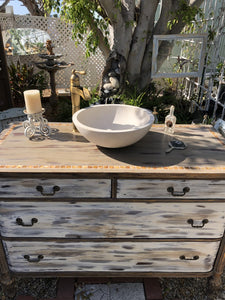 SOLD Bathroom Vanity, Cottage Chic, Farmhouse, Old White with Coco, Bronze Mother of Pearl