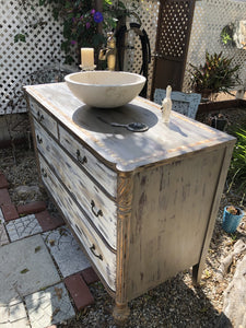SOLD Bathroom Vanity, Cottage Chic, Farmhouse, Old White with Coco, Bronze Mother of Pearl