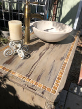 SOLD Bathroom Vanity, Cottage Chic, Farmhouse, Old White with Coco, Bronze Mother of Pearl