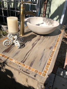 SOLD Bathroom Vanity, Cottage Chic, Farmhouse, Old White with Coco, Bronze Mother of Pearl