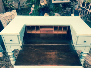 SOLD! Vintage Secretary Desk, Green/Blue/ Mother of Pearl Mosaic Inlay