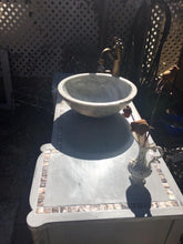 SOLD! Antique Bathroom Vanity, Cottage Chic, Grey, Mother of Pearl Tile Inlay, Marble  Vessel and Antique Bronze faucet