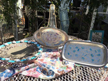 SOLD!Mosaic, Silver Tray, Beachy, Turquoise, White, Mother of Pearl