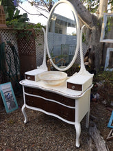 SOLD! Antique 1900 Bathroom Vanity, Mirror, Tiger Oak Wood, Antique White, Dream Mother of Pearl Mosaic-Sale!!