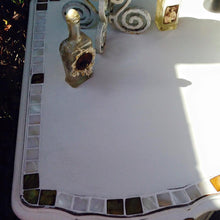 SOLD Antique Cottage Chic White Bathroom Vanity with Mother of Pearl inlay, Marble vessel/faucet